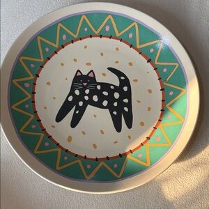 Hallmark Black Polka-Dot Cat Plate Chris Dinyer platter 12”